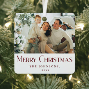 Stylish Elegant Merry Christmas Family Photo Red Metal Tree Decoration