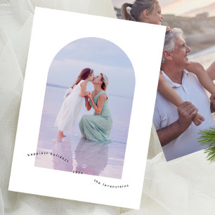 Stylish Elegant Minimal Arch Photo Happiest Holiday Card