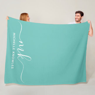 Stylish Elegant Minimalist Monogram and Name Fleece Blanket
