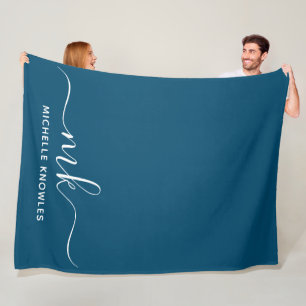 Stylish Elegant Minimalist Monogram and Name Fleece Blanket