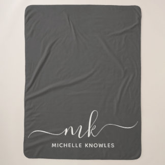 Stylish Elegant Minimalist Monogram and Name Sherpa Blanket