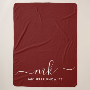 Stylish Elegant Minimalist Monogram and Name Sherpa Blanket