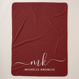 Stylish Elegant Minimalist Monogram and Name Sherpa Blanket