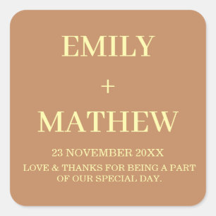 STYLISH ELEGANT MODERN CUSTOMIZED NAME WEDDING SQUARE STICKER
