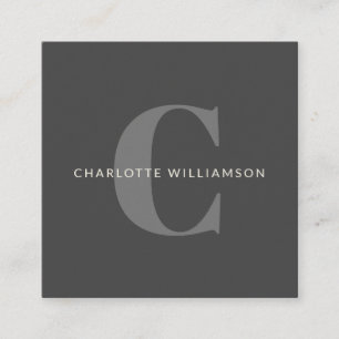 Stylish Elegant Monogram Professional Black Grey Square Business Card
