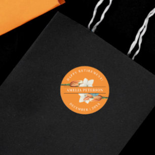 Stylish Elegant Orange White Lily Retro Floral Classic Round Sticker