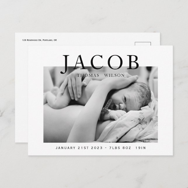 Stylish elegant photo baby announcement postcard (Front/Back)