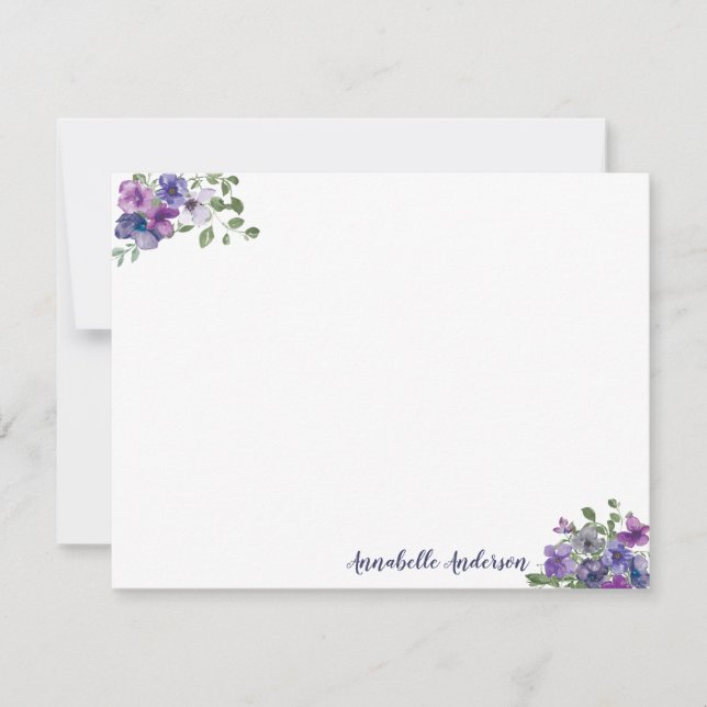 Stylish Elegant Purple Floral Watercolor Script Card (Front)