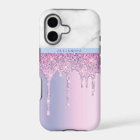 Stylish elegant purple glitter drips white marble