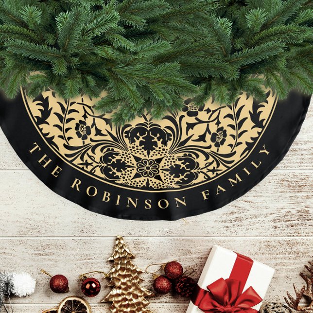 Stylish Elegant Red Gold Retro Christmas Floral Brushed Polyester Tree Skirt (Creator Uploaded)