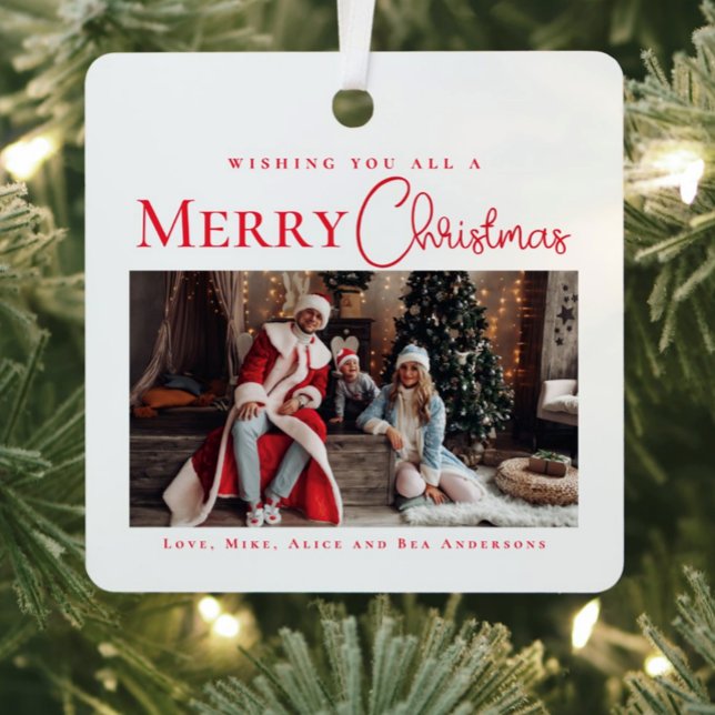 Stylish Elegant Reed Merry Christmas family photo Metal Tree Decoration (Creator Uploaded)
