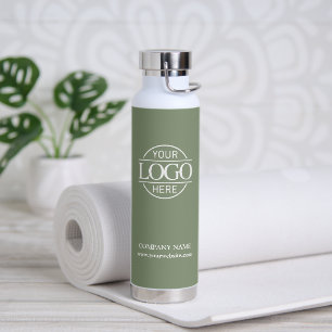 Stylish Elegant Sage Green Company Business Logo Water Bottle