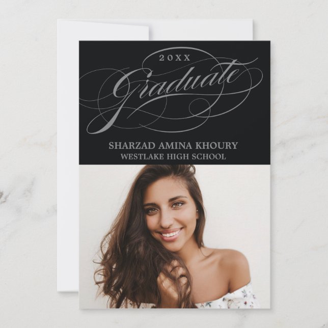STYLISH ELEGANT SCRIPT 2 GRADUATE PARTY INVITATION (Front)