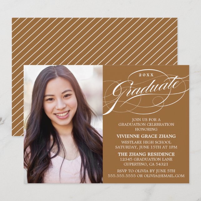 STYLISH ELEGANT SCRIPT GRADUATE PARTY INVITATION (Front/Back)