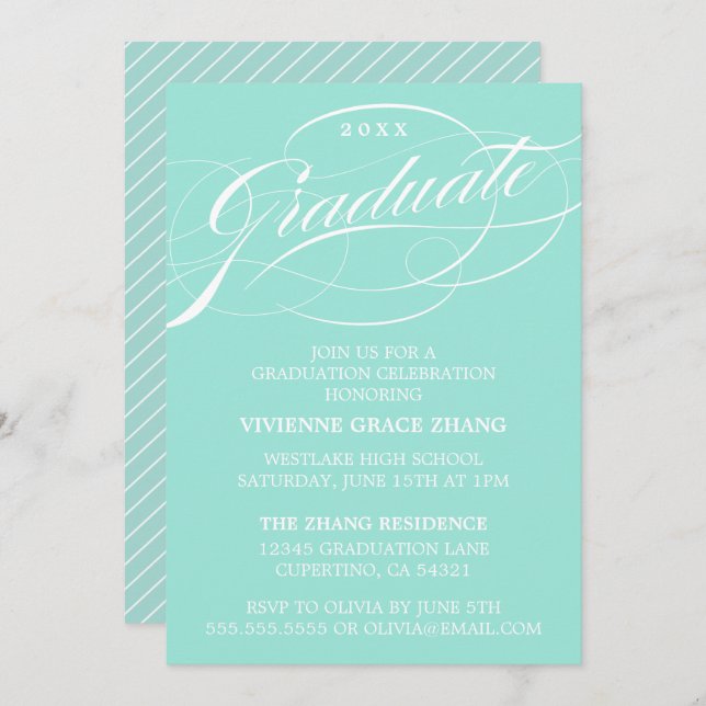 STYLISH ELEGANT SCRIPT GRADUATE PARTY INVITATION (Front/Back)