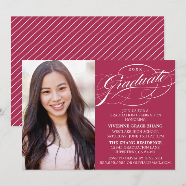 STYLISH ELEGANT SCRIPT GRADUATE PARTY INVITATION (Front/Back)