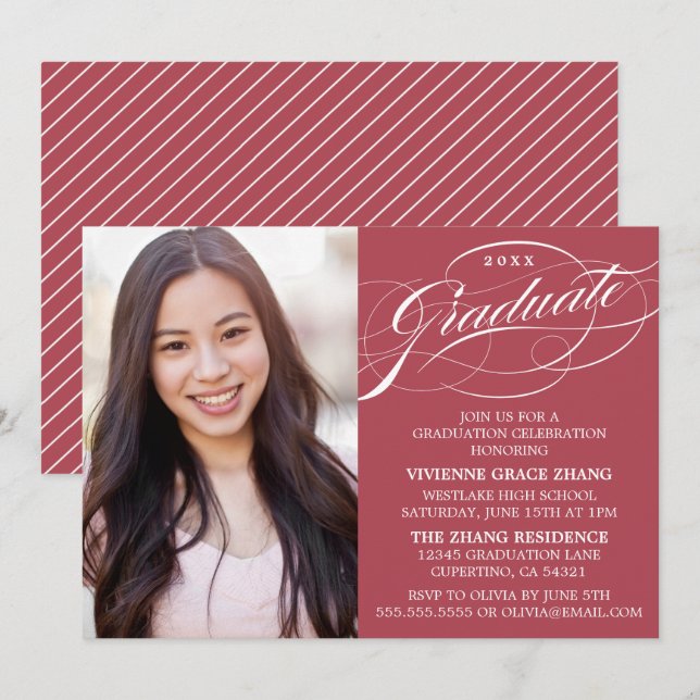 STYLISH ELEGANT SCRIPT GRADUATE PARTY INVITATION (Front/Back)