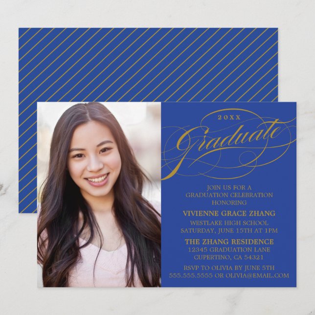 STYLISH ELEGANT SCRIPT GRADUATE PARTY INVITATION (Front/Back)