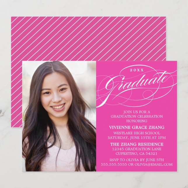 STYLISH ELEGANT SCRIPT GRADUATE PARTY INVITATION (Front/Back)