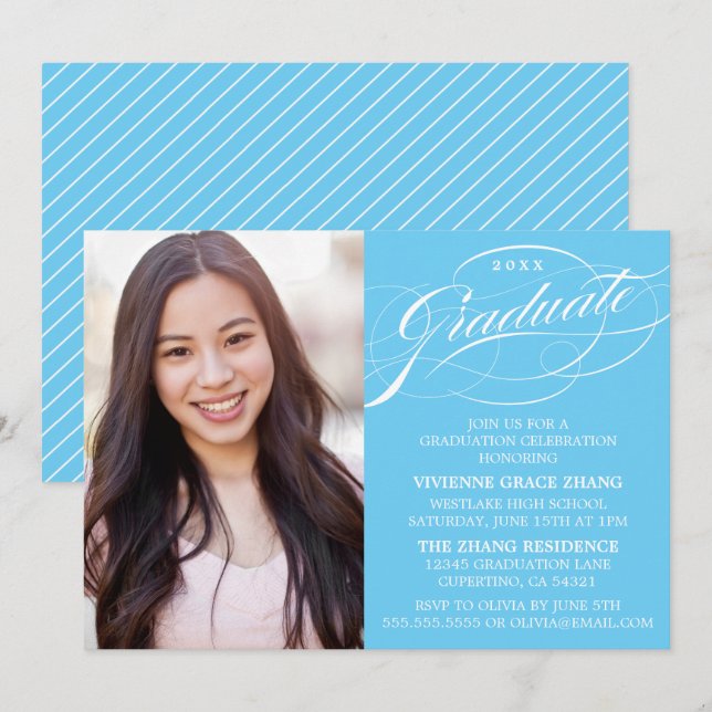 STYLISH ELEGANT SCRIPT GRADUATE PARTY INVITATION (Front/Back)