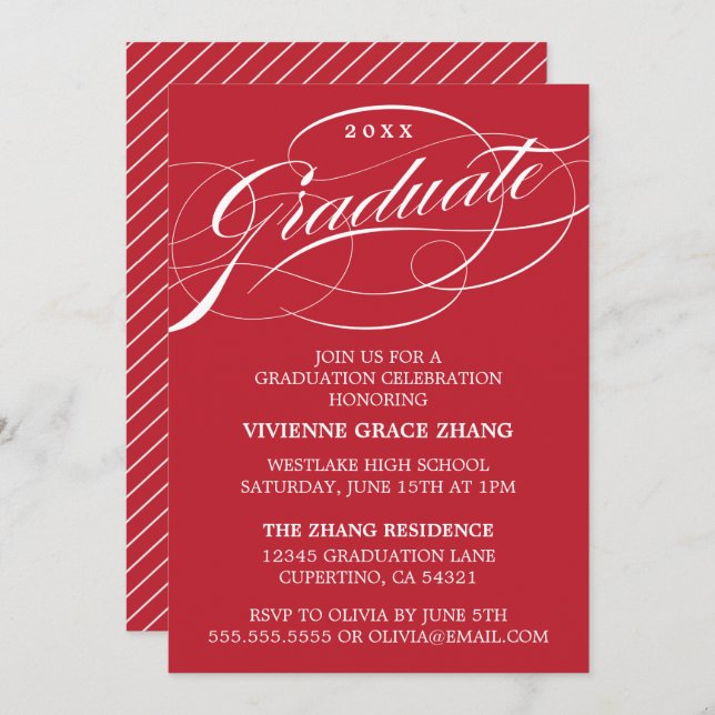 STYLISH ELEGANT SCRIPT GRADUATE PARTY INVITATION (Front/Back)