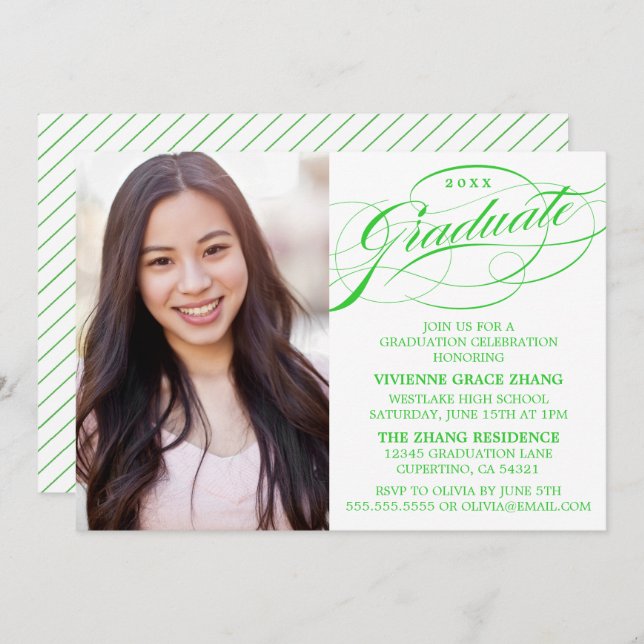 STYLISH ELEGANT SCRIPT GRADUATE PARTY INVITATION (Front/Back)