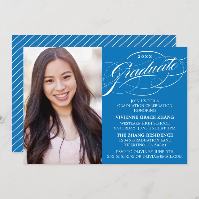 STYLISH ELEGANT SCRIPT GRADUATE PARTY INVITATION (Front/Back)
