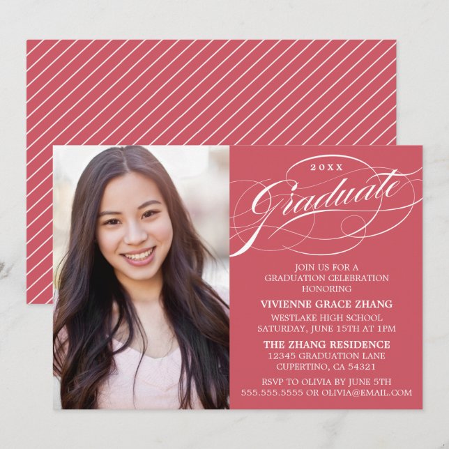 STYLISH ELEGANT SCRIPT GRADUATE PARTY INVITATION (Front/Back)