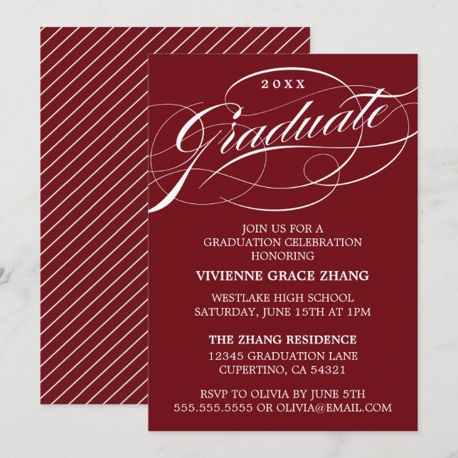 STYLISH ELEGANT SCRIPT GRADUATE PARTY INVITATION (Front/Back)