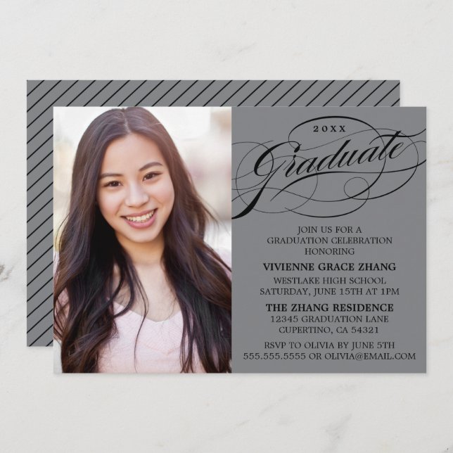 STYLISH ELEGANT SCRIPT GRADUATE PARTY INVITATION (Front/Back)