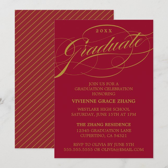 STYLISH ELEGANT SCRIPT GRADUATE PARTY INVITATION (Front/Back)