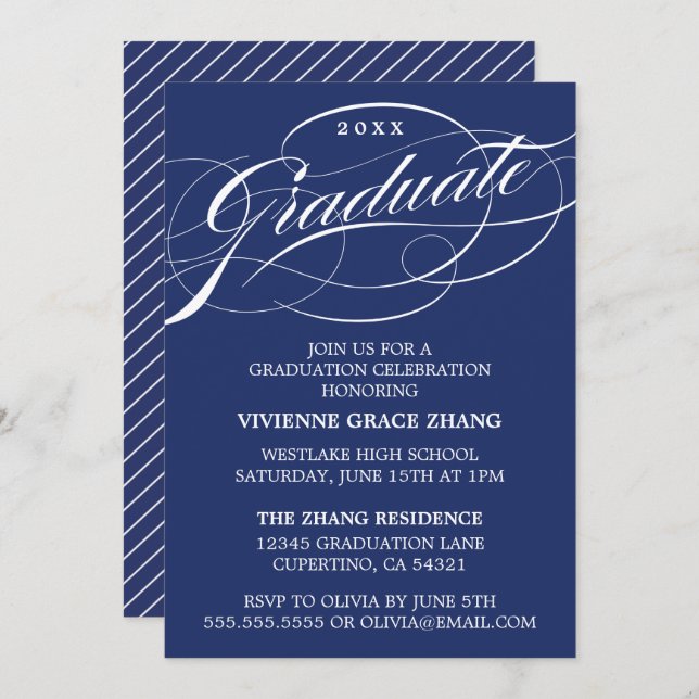 STYLISH ELEGANT SCRIPT GRADUATE PARTY INVITATION (Front/Back)