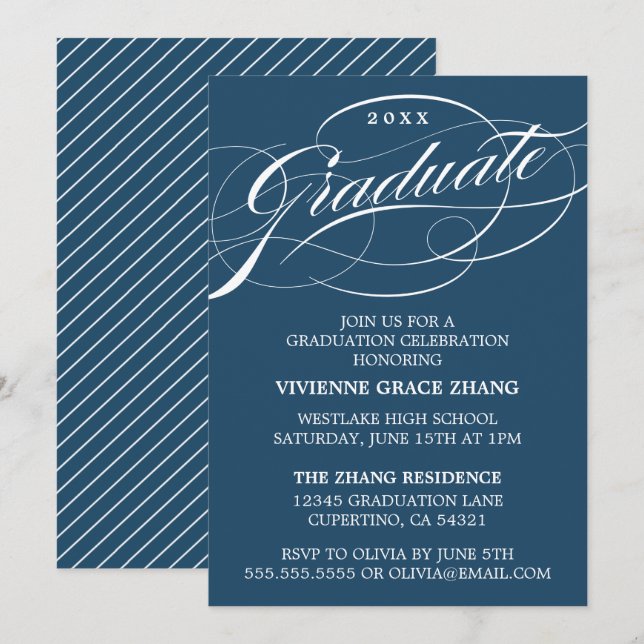 STYLISH ELEGANT SCRIPT GRADUATE PARTY INVITATION (Front/Back)