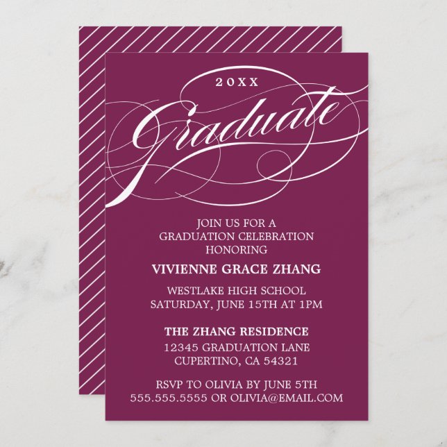 STYLISH ELEGANT SCRIPT GRADUATE PARTY INVITATION (Front/Back)