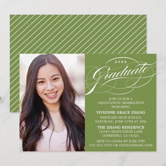 STYLISH ELEGANT SCRIPT GRADUATE PARTY INVITATION (Front/Back)