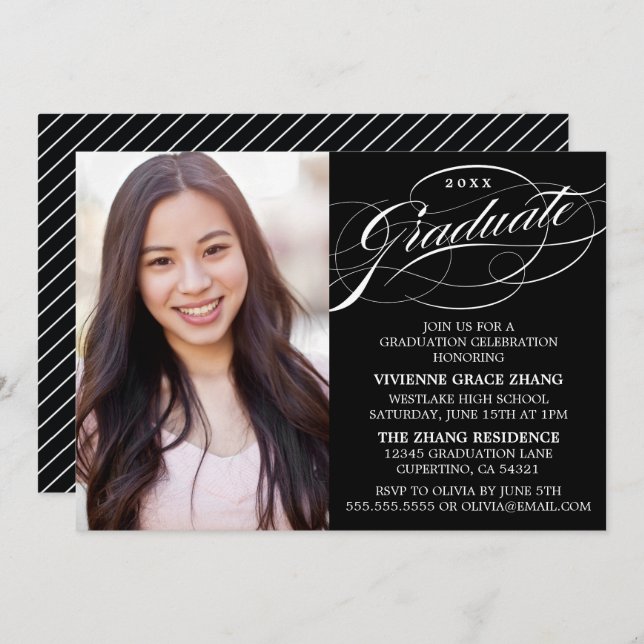 STYLISH ELEGANT SCRIPT GRADUATE PARTY INVITATION (Front/Back)
