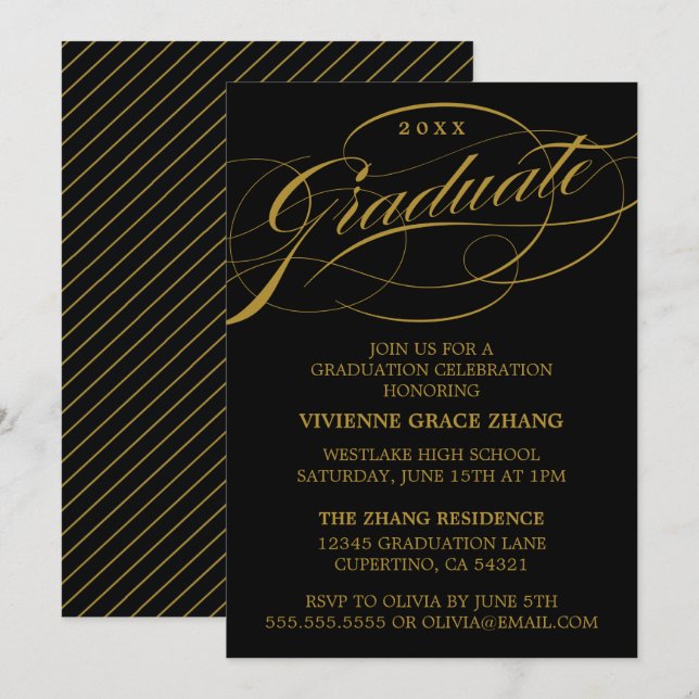 STYLISH ELEGANT SCRIPT GRADUATE PARTY INVITATION (Front/Back)