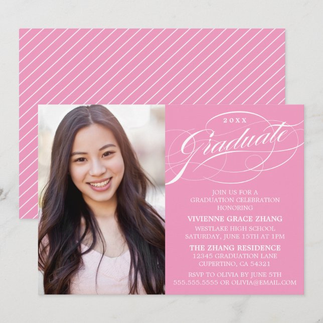 STYLISH ELEGANT SCRIPT GRADUATE PARTY INVITATION (Front/Back)