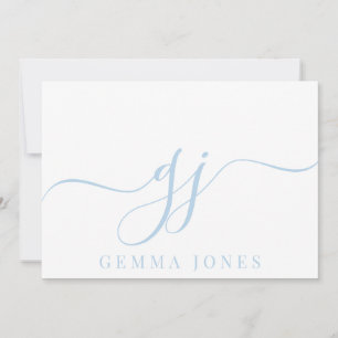 Stylish Elegant Script Initial Blue Monogram Card
