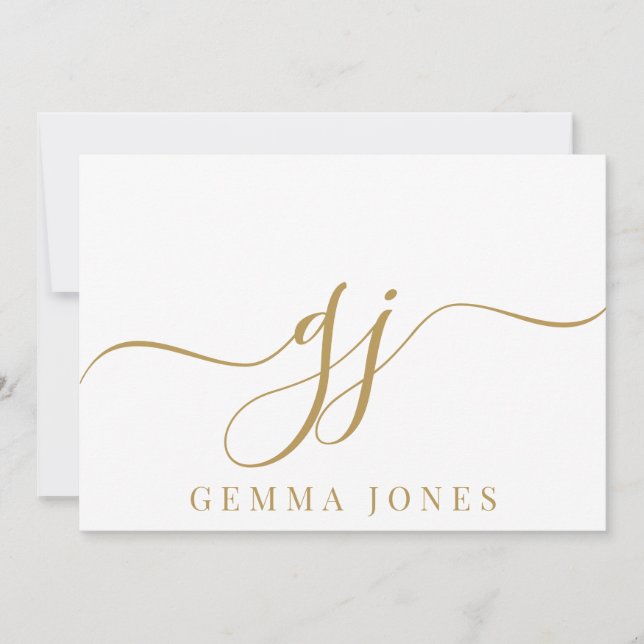 Stylish Elegant Script Initial Gold Monogram Card (Front)