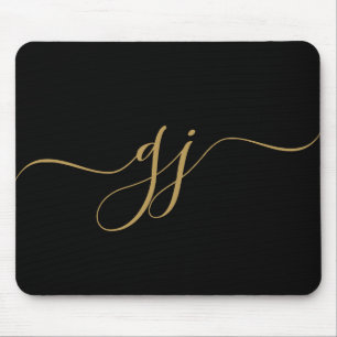 Stylish Elegant Script Initial Gold Monogram Mouse Pad