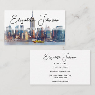 Stylish Elegant Script New York Skyline Business Card