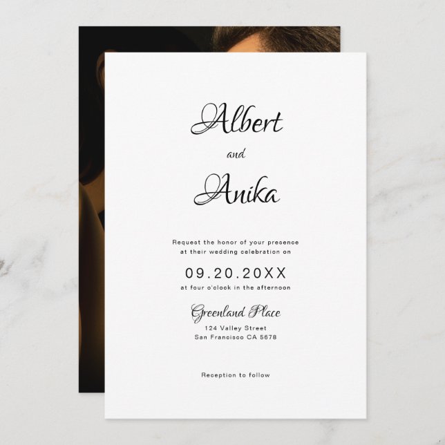 Stylish Elegant Script Photo Wedding Invitation (Front/Back)