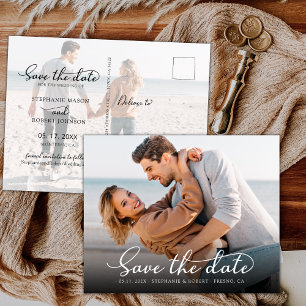 Stylish Elegant Script Photo Wedding Save The Date Announcement Postcard