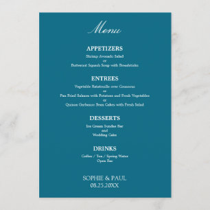 Stylish Elegant Turquoise Blue Wedding Menu