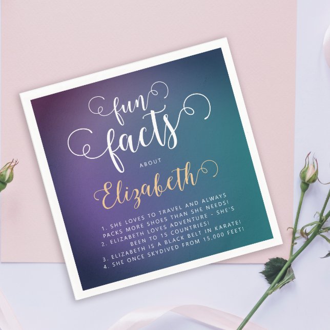 Stylish Elegant Turquoise Gradient Fun Facts Lady  Napkin (Creator Uploaded)