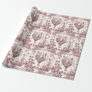 Stylish Elegant Vintage Rooster Floral Toile Wrapping Paper