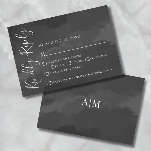 Stylish Elegant Watercolor Black Wedding RSVP Card (Stylish Elegant Watercolor Black Wedding RSVP Card)
