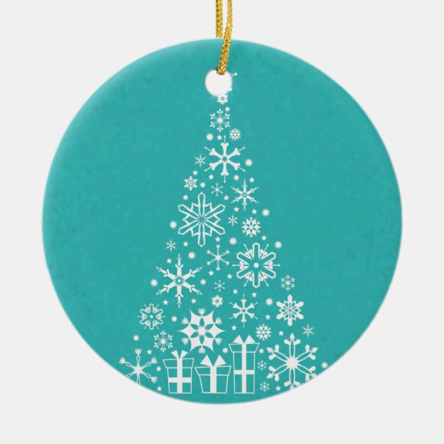 Stylish elegant white and teal Christmas tree Ceramic Tree Decoration (Front)