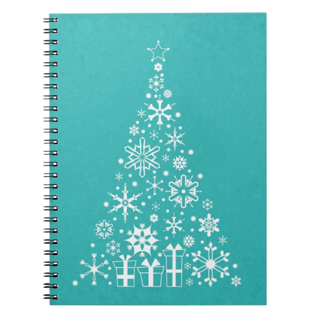 Stylish elegant white and teal Christmas tree Notebook (Front)